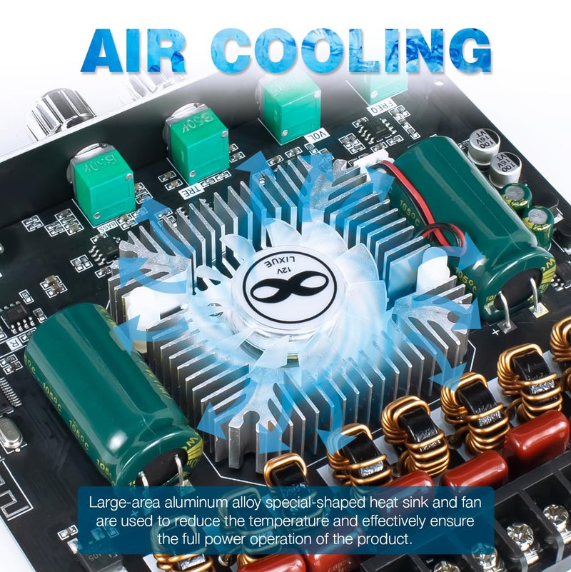 Hosyond ZK-AS21 TPA3255 Bluetooth 5.1 Power Amplifier Board HiFi 2.1 Channel 220Wx2+350W Digital Audio Receiver AMP Board with Treble and Bass Control for DIY Speakers - Image 4